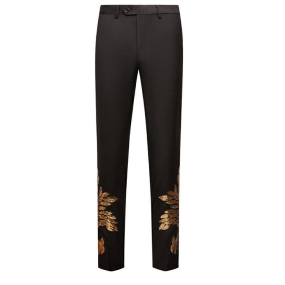Men’s Big & Tall Black Dress Pants with Gold Appliqué Size 46